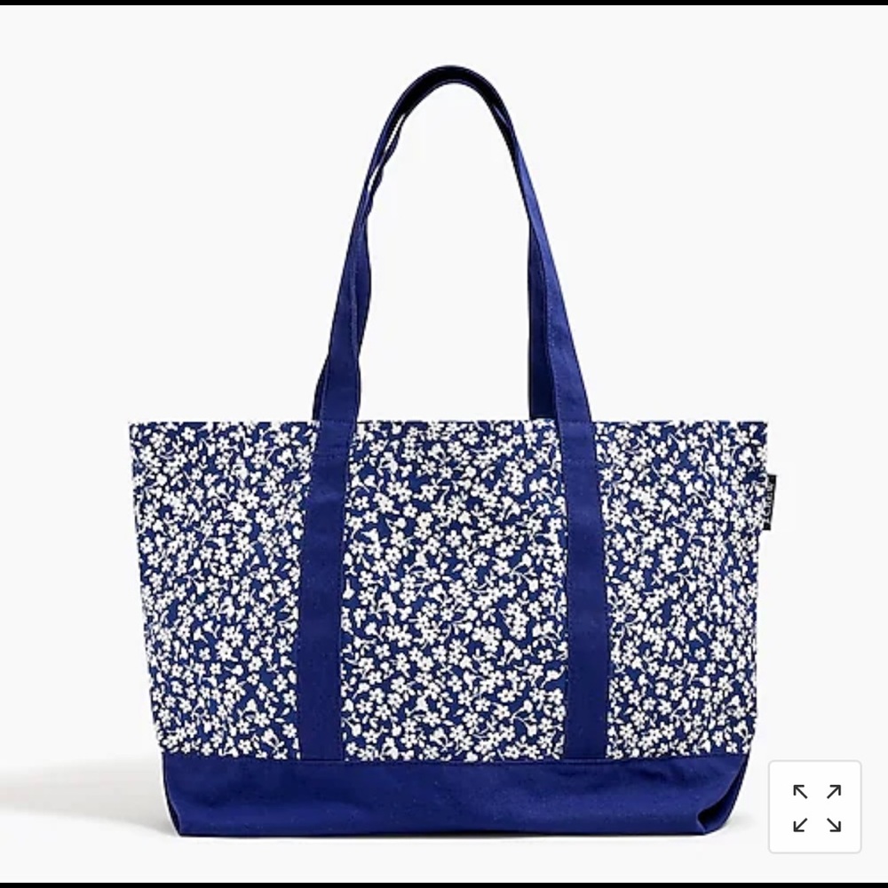 New J CREW Navy Floral TOTE BAG Beach School